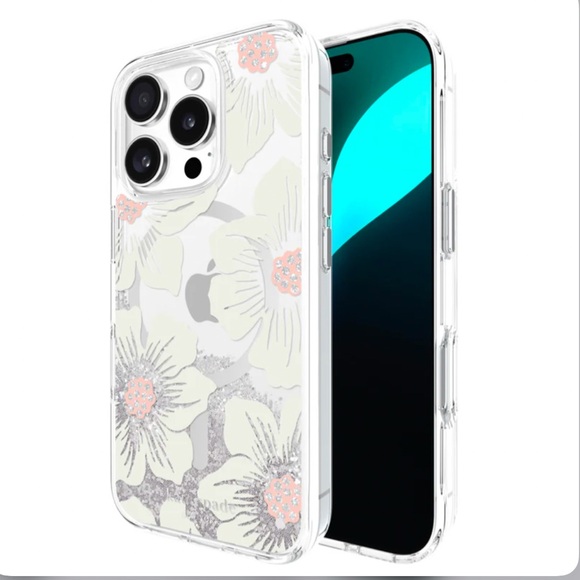 kate spade new york Liquid Glitter Hollyhock Floral MagSafe iPhone 16 PRO NWT - Picture 7 of 7